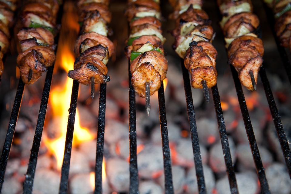 Skewered meet on the grill