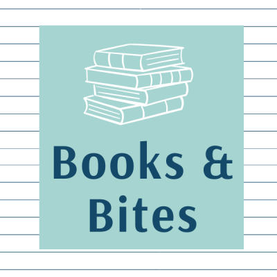 Books & Bites graphic button showing an icon of a stack of books