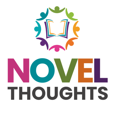Novel Thoughts graphic button showing a colorful book icon